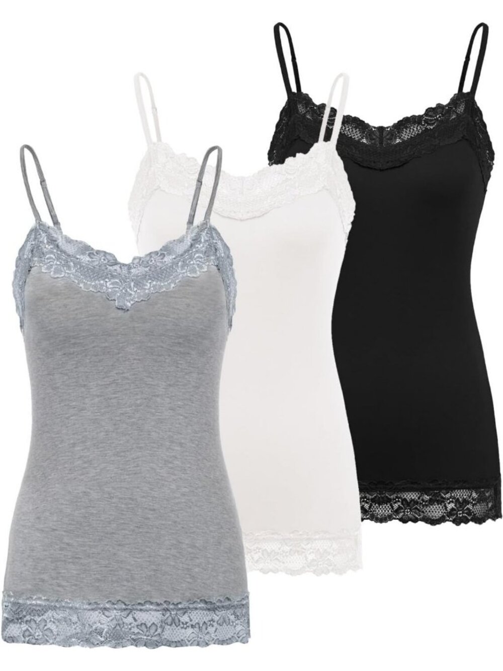 Adjustable Spaghetti Strap Lace Trim Cami Tunic Tank Top - 3 Pack for Women
